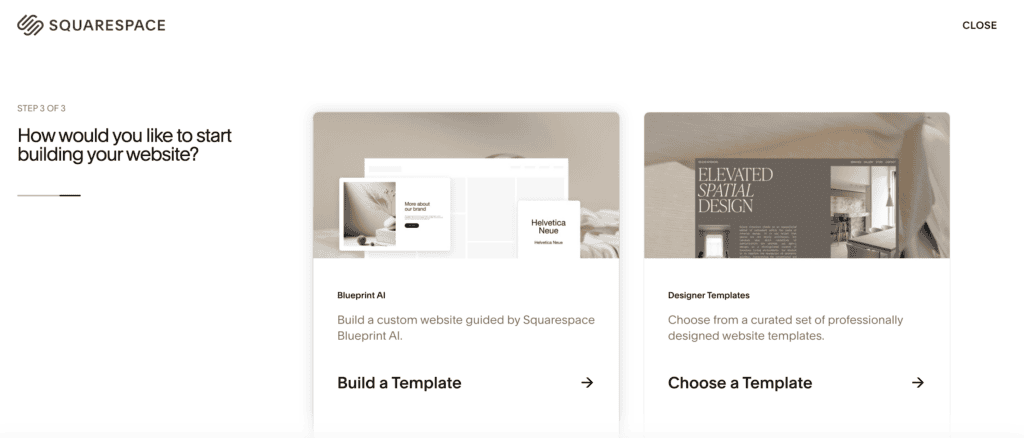 Squarespace build or choose template